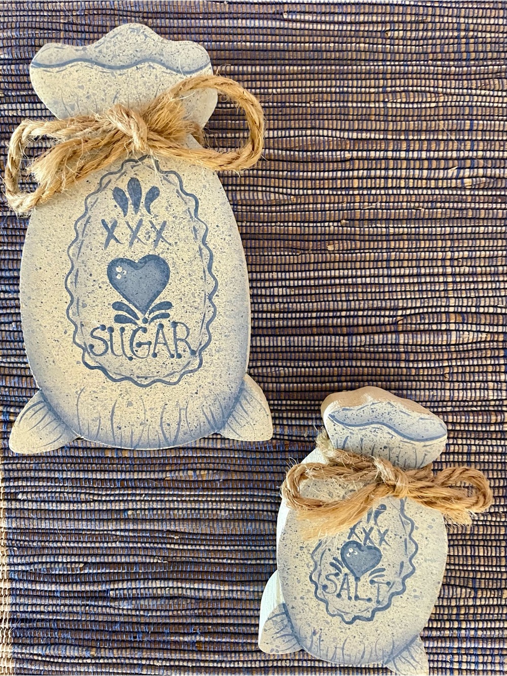 Rustic Ceramic Sugar & Salt Sack Wall Decor - Beige and Blue